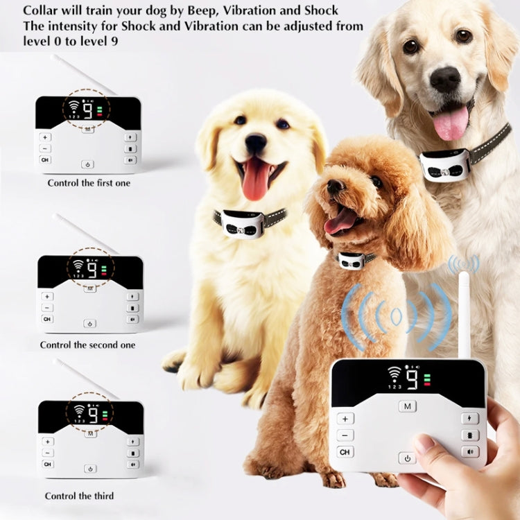 1 Drag 2 Pet Electronic Fence Wireless Stop Barker Outdoor Dog Collar Remote Control Dog Trainer(Gold)