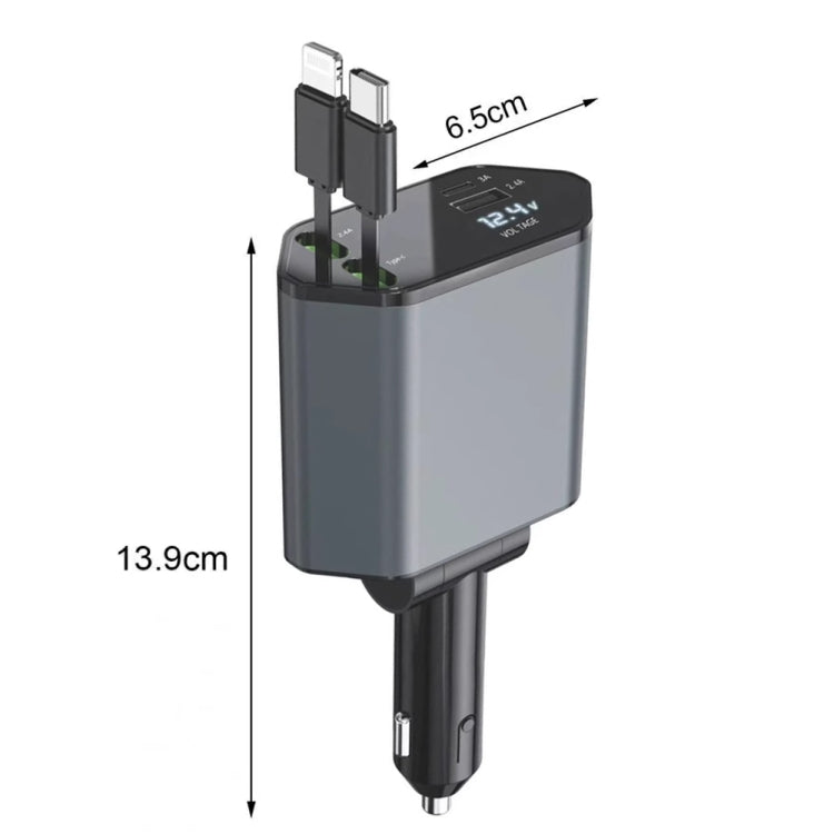 4-In-1 120W Multifunctional USB Retractable Dual-Line Digital Display Car Fast Charger(8 Pin + Type-C) - free shipping - PMC TechLife - Order now!