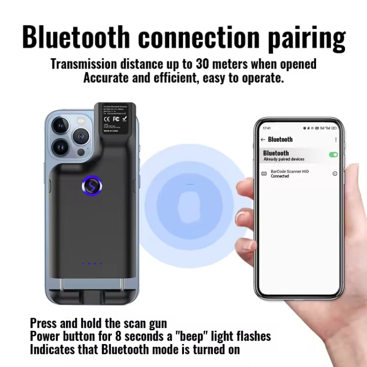 1D Bluetooth Barcode Scanner Wireless Back Clip Phone Barcode Reader - Barcode Scanner by PMC TechLife | Online Shopping South Africa | PMC TechLife | Buy Now Pay Later Mobicred