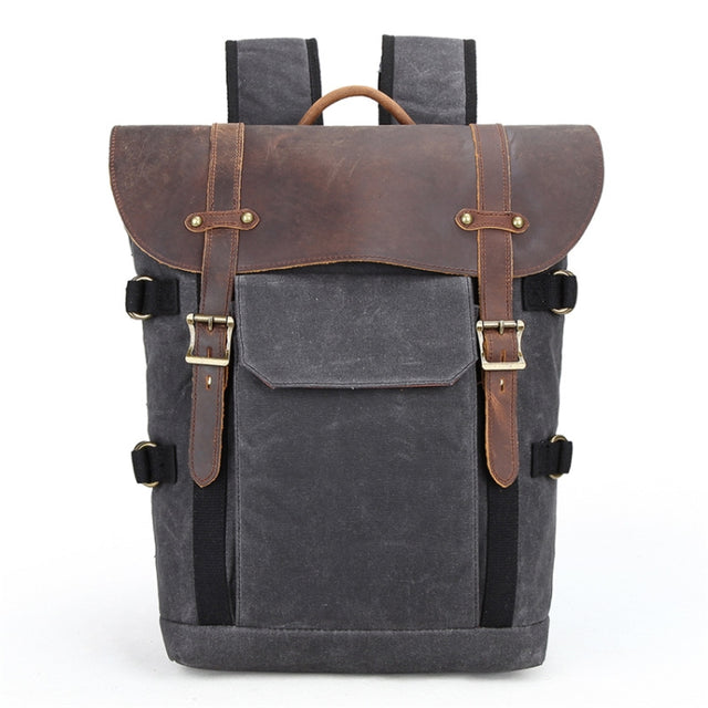 Vintage Camera Bag Water-resistant  Canvas Backpack with Laptop Compartment Tripod Holder(Dark Gray)