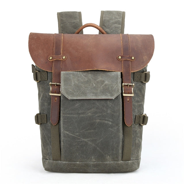Vintage Camera Bag Water-resistant  Canvas Backpack with Laptop Compartment Tripod Holder(Army Green)