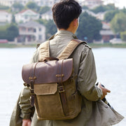 Vintage Camera Bag Water-resistant  Canvas Backpack with Laptop Compartment Tripod Holder(Army Green)