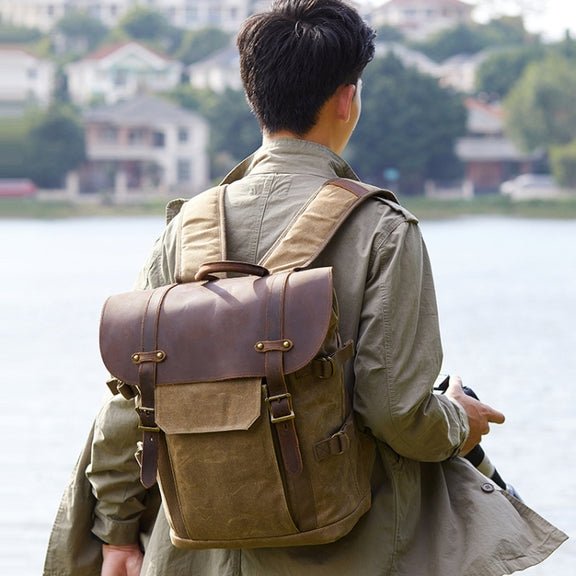 Vintage Camera Bag Water-resistant  Canvas Backpack with Laptop Compartment Tripod Holder(Dark Gray)