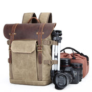 Vintage Camera Bag Water-resistant  Canvas Backpack with Laptop Compartment Tripod Holder(Khaki)