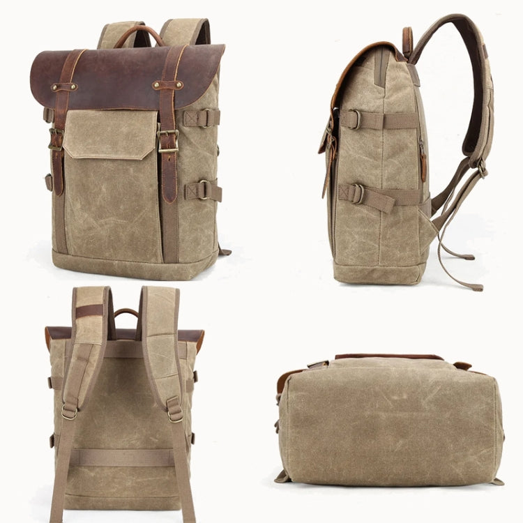 Vintage Camera Bag Waterproof  Canvas Backpack with Laptop Compartment Tripod Holder(Khaki) - Backpack by PMC Jewellery | Online Shopping South Africa | PMC Jewellery | Buy Now Pay Later Mobicred