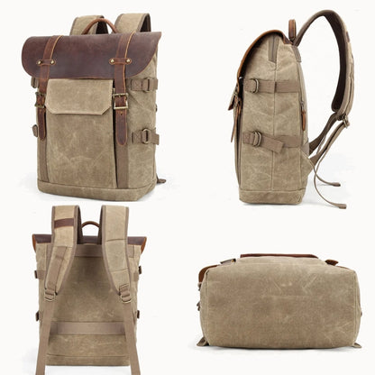 Vintage Camera Bag Waterproof  Canvas Backpack with Laptop Compartment Tripod Holder(Khaki) - Backpack by PMC Jewellery | Online Shopping South Africa | PMC Jewellery | Buy Now Pay Later Mobicred