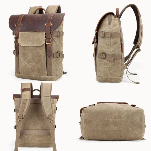 Vintage Camera Bag Water-resistant  Canvas Backpack with Laptop Compartment Tripod Holder(Army Green)