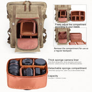 Vintage Camera Bag Water-resistant  Canvas Backpack with Laptop Compartment Tripod Holder(Dark Gray)