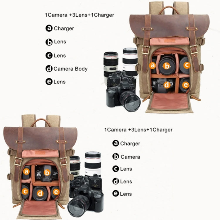 Vintage Camera Bag Waterproof  Canvas Backpack with Laptop Compartment Tripod Holder(Khaki) - Backpack by PMC Jewellery | Online Shopping South Africa | PMC Jewellery | Buy Now Pay Later Mobicred