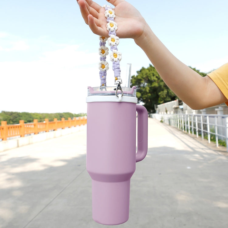 For 16-40oz Stanley Mug Lanyard Silicone Loop Boho Daisy Cute Flower Hand-Woven Mug Cover(Black) - Kettles by PMC TechLife | Online Shopping South Africa | PMC TechLife | Buy Now Pay Later Mobicred