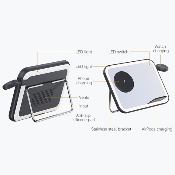 15W 3-in-1 MagSafe Magnetic Folding LED Makeup Mirror Night Light Wireless Charger(White)