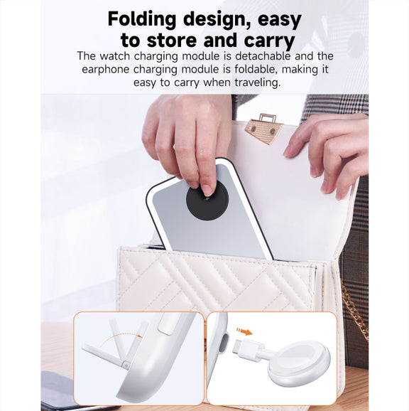 15W 3-in-1 MagSafe Magnetic Folding LED Makeup Mirror Night Light Wireless Charger(White)