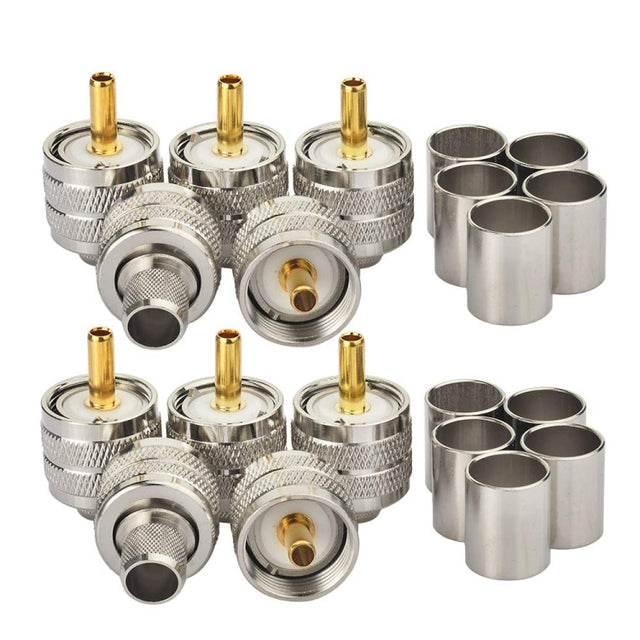 10pcs /Pack UHF Male Crimp Adapter RF Copper Shaft Connector