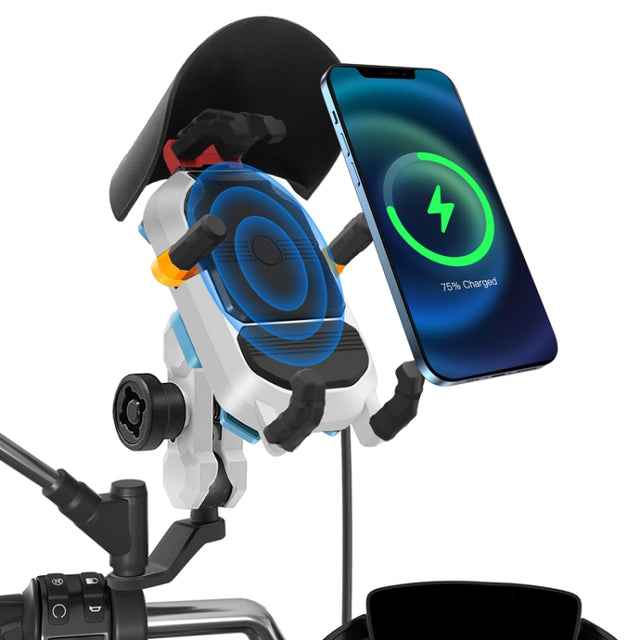 15W Wireless Fast Charging Colorful Motorcycle Shock Absorption Phone Holder(Mirror Mount Type)