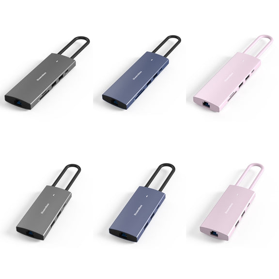 Blueendless 4K60Hz + Gigabit LAN + Data Type-C Docking Station, Spec: 9-in-1 Reading Card Pink