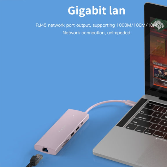 Blueendless 4K60Hz + Gigabit LAN + Data Type-C Docking Station, Spec: 9-in-1 Reading Card Pink