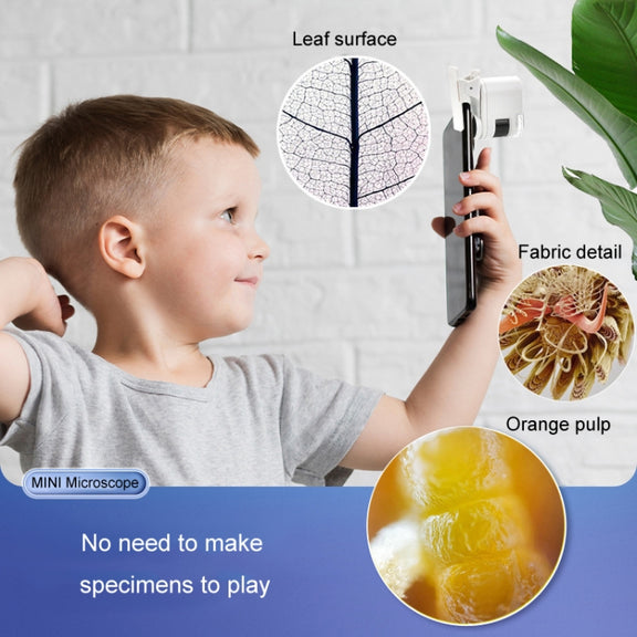 80X Children Mini Portable Microscope Student Antique Jewelry Identification Science Experiment Teaching Toy, Model: With Phone Clip