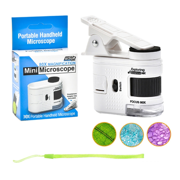 80X Children Mini Portable Microscope Student Antique Jewelry Identification Science Experiment Teaching Toy, Model: With Phone Clip