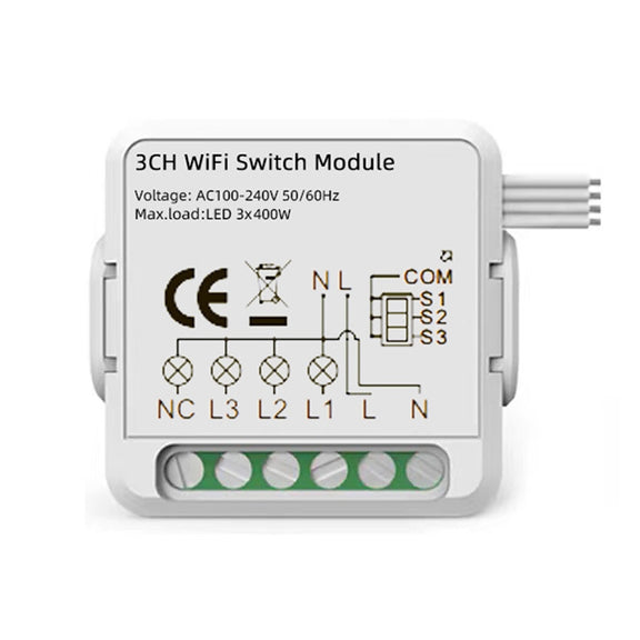 3CH WiFi Smart Switch Module For Alexa / Google Home / Tuya Smart Life APP
