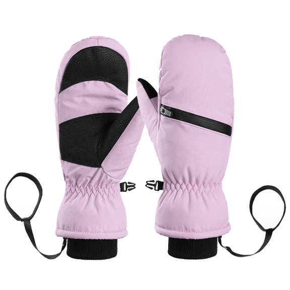 Winter Padded Ski Gloves Outdoor Windproof Warm Sports Gloves, Size: L(Light Purple)