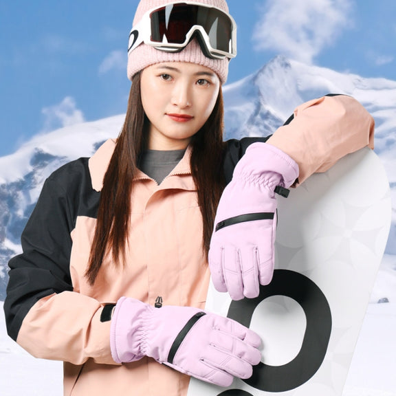 Winter Padded Ski Finger Gloves Outdoor Windproof Warm Sports Gloves, Size: M(Light Purple)