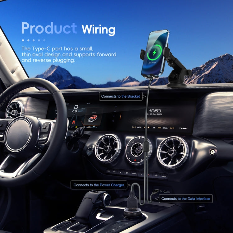 Fast Charging Retractable Recharging Cell Phone Holder With Wireless CarPlay Android Auto Function(Standard)