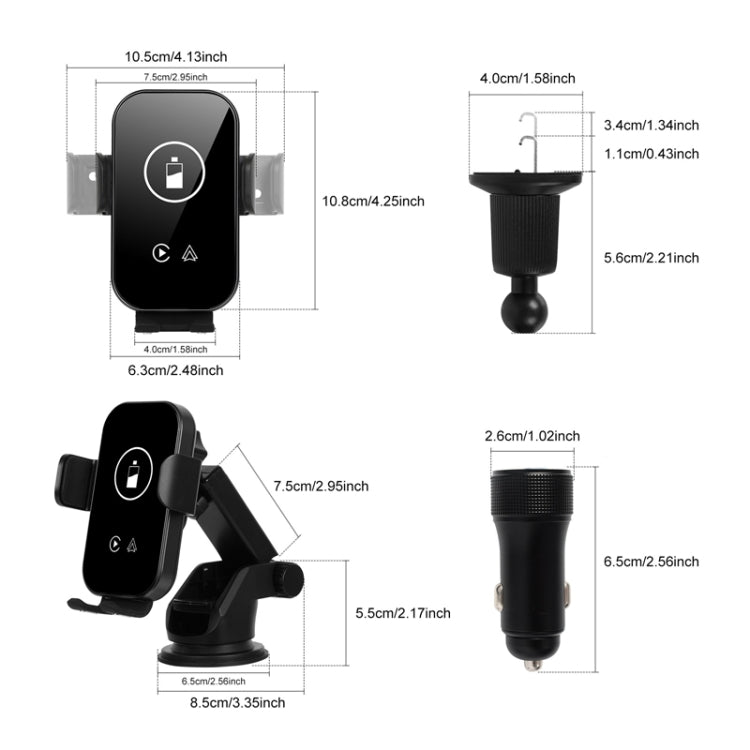 Fast Charging Retractable Recharging Cell Phone Holder With Wireless CarPlay Android Auto Function(Standard)