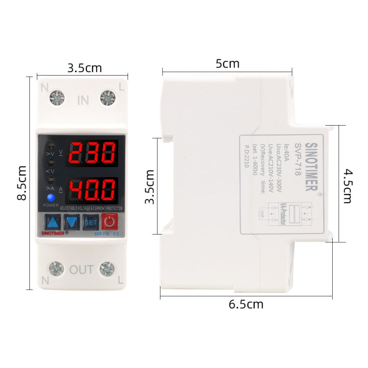 SINOTIMER SVP-718 40A Adjustable Self-resetting Intelligent Over-voltage and Under-voltage Protector 220V AC - free shipping - PMC TechLife - Order now!