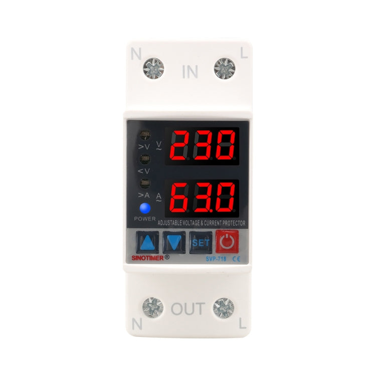 SINOTIMER SVP-718 63A Adjustable Self-resetting Intelligent Over-voltage and Under-voltage Protector 220V AC - free shipping - PMC TechLife - Order now!