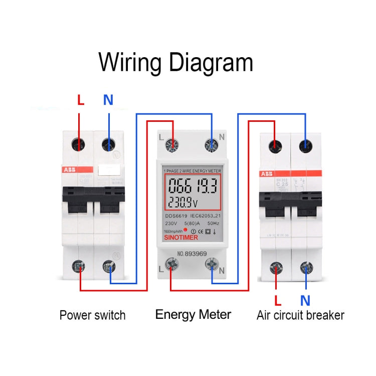 SINOTIMER  DDS6619 80A 230V Din Rail Single Phase Energy Meter Voltage Current Power Meter Without Backlight - free shipping - PMC Jewellery - Order now!