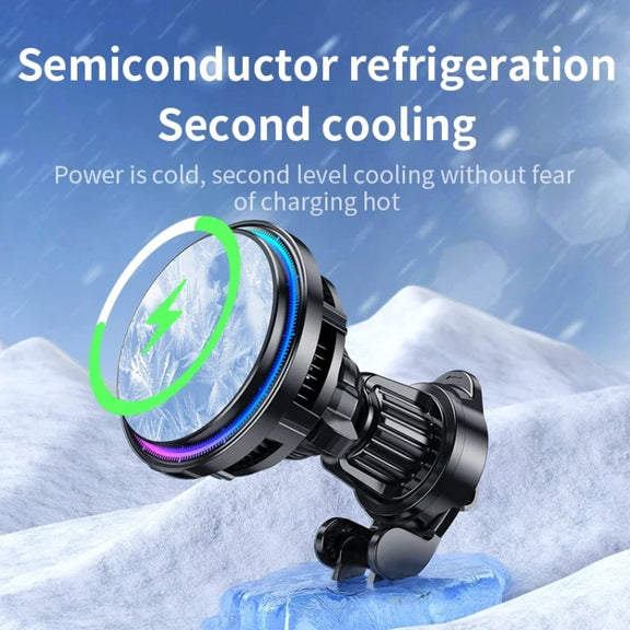 15W Car Wireless Charger Semiconductor Heat Dissipation Mobile Phone Holder RGB Light(Black)