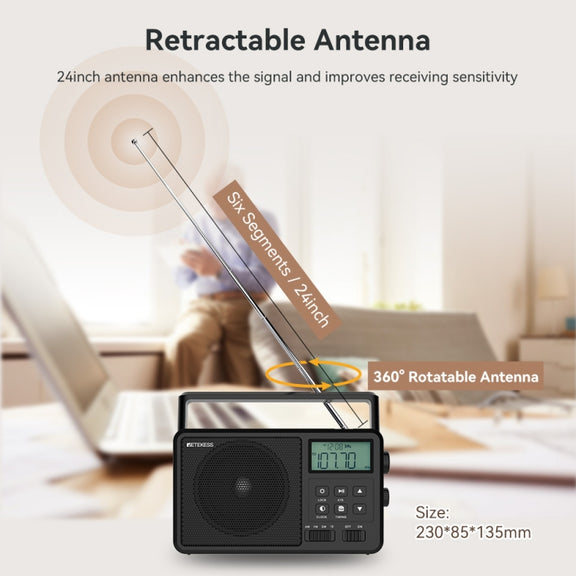 Retekess TR638 LCD Digital Display Full-Band Bluetooth FM Radio Support External Antenna(US Plug)