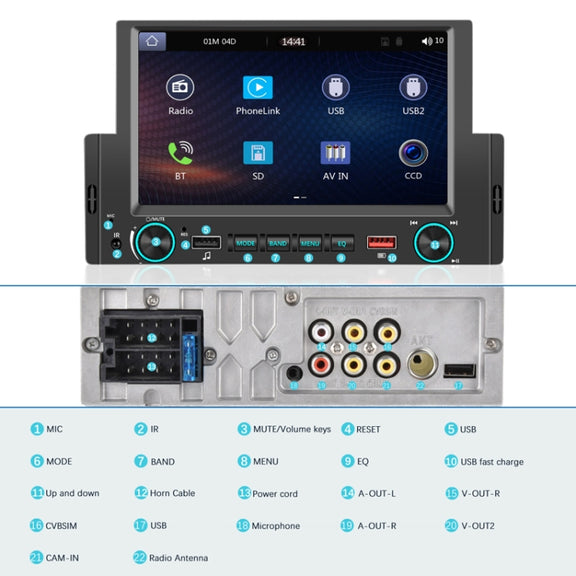 6.2 Inch MP5 Player Single Butt Universal Wired CarPlay Car Monitor, Model: Standard+12 Light Camera