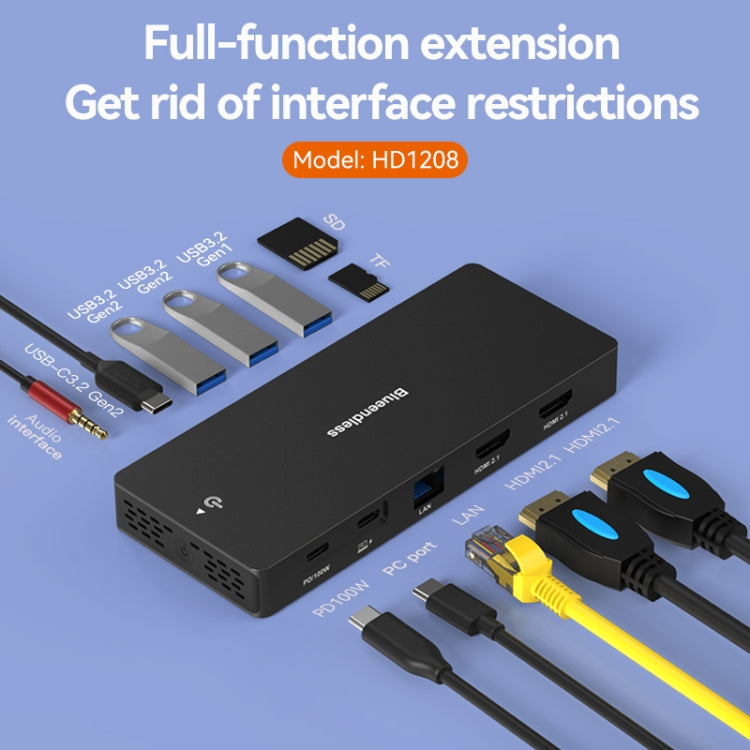 Blueendless 12-In-1 HD Multifunctional Docking Station 10Gbps Splitter With Switch(8K+4K HDMI x 2)