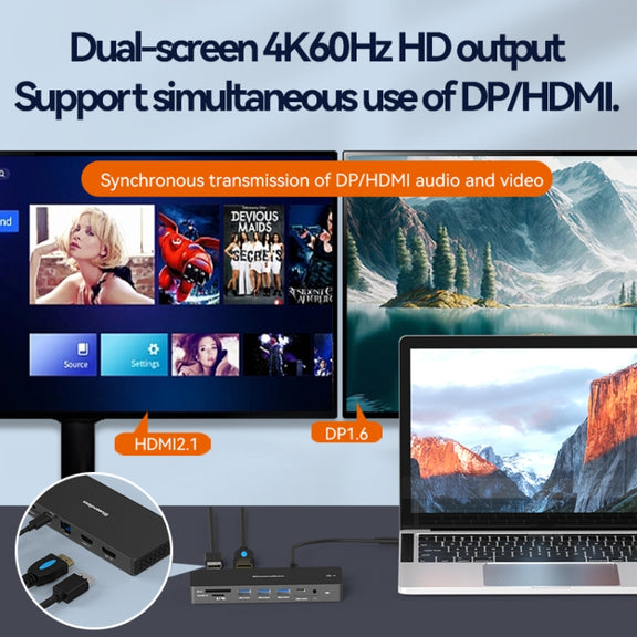 Blueendless 12-In-1 HD Multifunctional Docking Station 10Gbps Splitter With Switch(8K+4K HDMI x 2)