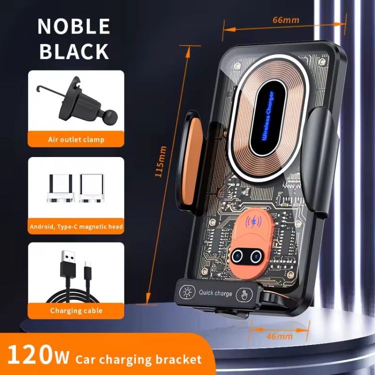 120W Transparent Car Wireless Charger Cell Phone Holder Magnetic Fast Charger(Black) - Wireless Charging Bracket by PMC TechLife | Online Shopping South Africa | PMC TechLife | Buy Now Pay Later Mobicred