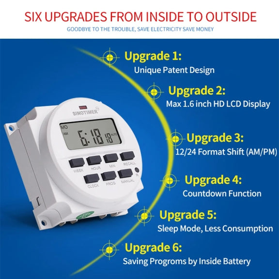 SINOTIMER TM618N-4 12V 7 Days Weekly Programmable Digital Electronic Timer Switch