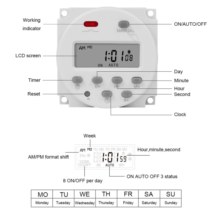 SINOTIMER CN101S-2 220V 1 Second Interval Digital LCD Timer Switch 7 Days Weekly Programmable Time Relay - Switch by SINOTIMER | Online Shopping South Africa | PMC TechLife | Buy Now Pay Later Mobicred