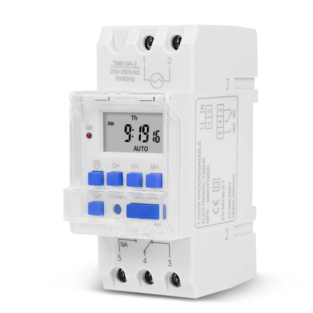 T SINOTIMER TM919A-5V 16A Din Rail Mount Digital Timer Switch Microcomputer Weekly Programmable Time Relay Control