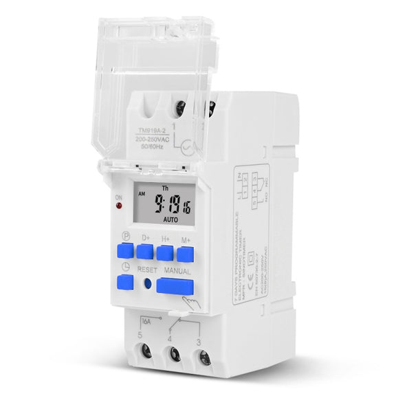 SINOTIMER TM919A-110V 16A Din Rail Mount Digital Timer Switch Microcomputer Weekly Programmable Time Relay Control