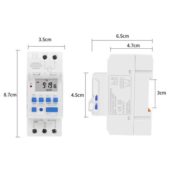 SINOTIMER TM919A-2 220V 16A Din Rail Mount Digital Timer Switch Microcomputer Weekly Programmable Time Relay Control