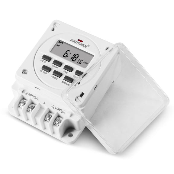 SINOTIMER TM618E -4 12V Smart Digital 7 Days Programmable Timer Switch 16A Controller With Mounting Base