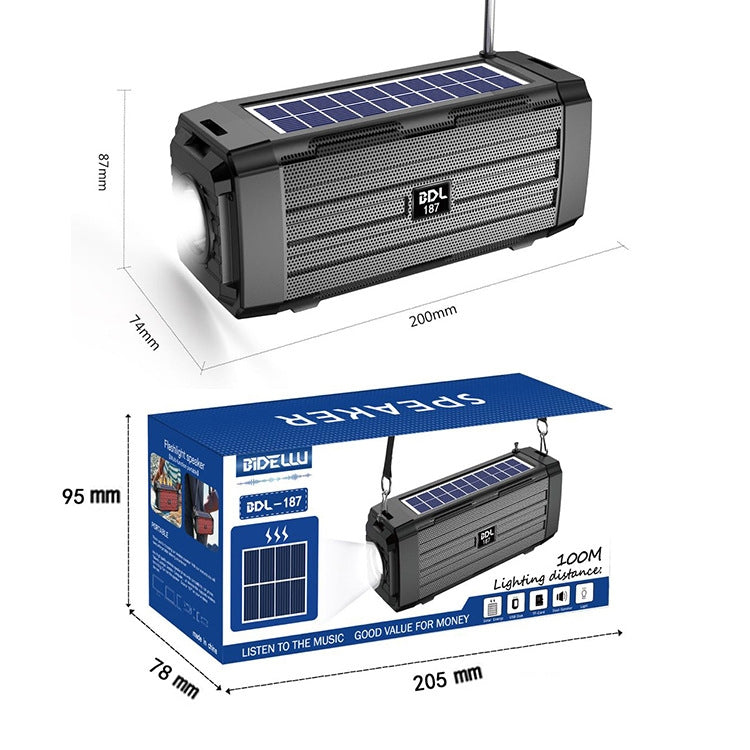 BDL-187 LED Light Solar Wireless Bluetooth Speaker Portable Outdoor Camping FM Radio(Black) - Radio Player by PMC TechLife | Online Shopping South Africa | PMC TechLife | Buy Now Pay Later Mobicred