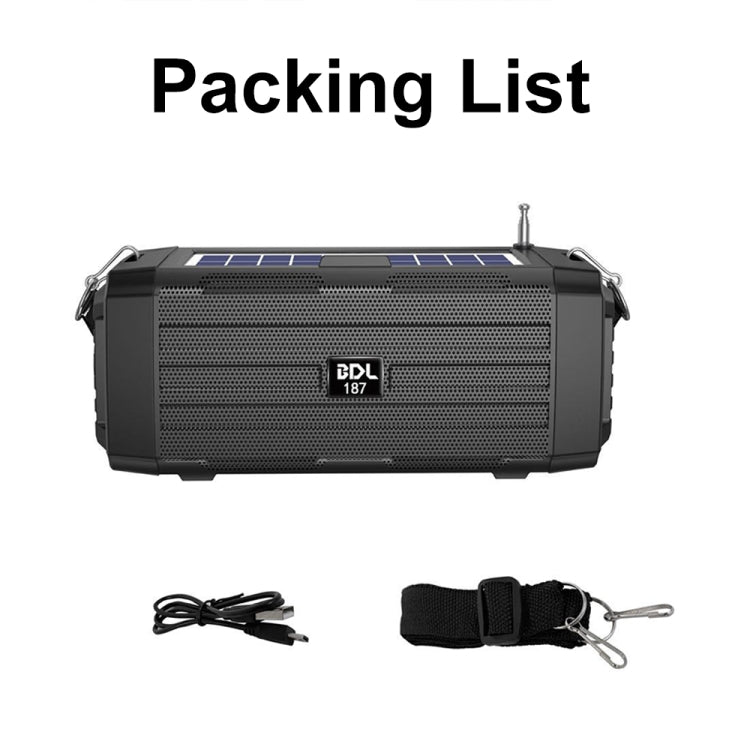BDL-187 LED Light Solar Wireless Bluetooth Speaker Portable Outdoor Camping FM Radio(Black)