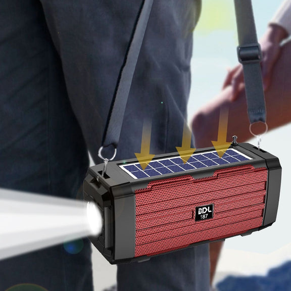 BDL-187 LED Light Solar Wireless Bluetooth Speaker Portable Outdoor Camping FM Radio(Black)