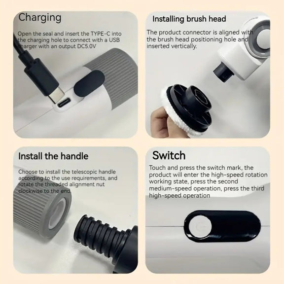 7 In 1 Electric Spin Scrubber Rechargeable Water-resistant Floor Clean Bush with 23.6 Inch Adjustable Handle(White)