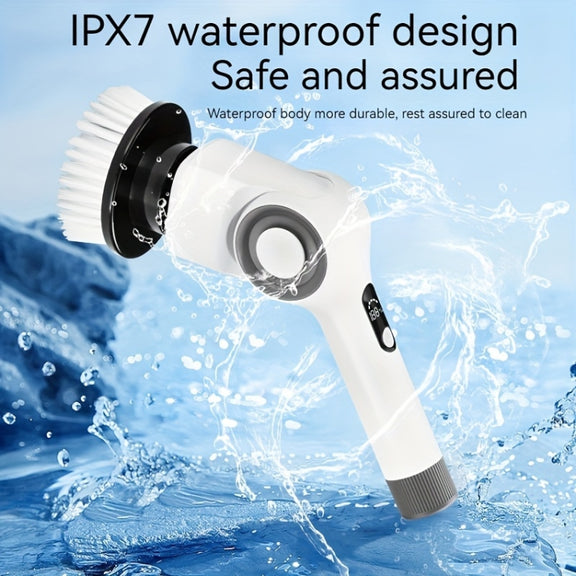 7 In 1 Electric Spin Scrubber Rechargeable Water-resistant Floor Clean Bush with 23.6 Inch Adjustable Handle(White)