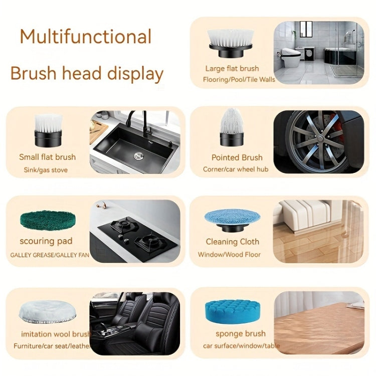 7 In 1 Electric Spin Scrubber Rechargeable Waterproof Floor Clean Bush with 23.6 Inch Adjustable Handle(White) - Sponges, Cloths & Brushes by PMC TechLife | Online Shopping South Africa | PMC TechLife | Buy Now Pay Later Mobicred