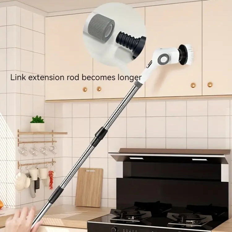 7 In 1 Electric Spin Scrubber Rechargeable Waterproof Floor Clean Bush with 23.6 Inch Adjustable Handle(White) - Sponges, Cloths & Brushes by PMC TechLife | Online Shopping South Africa | PMC TechLife | Buy Now Pay Later Mobicred