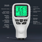 HW300-MAX Coating Thickness Gauge Anti-skid Paint Film Tester(Black)